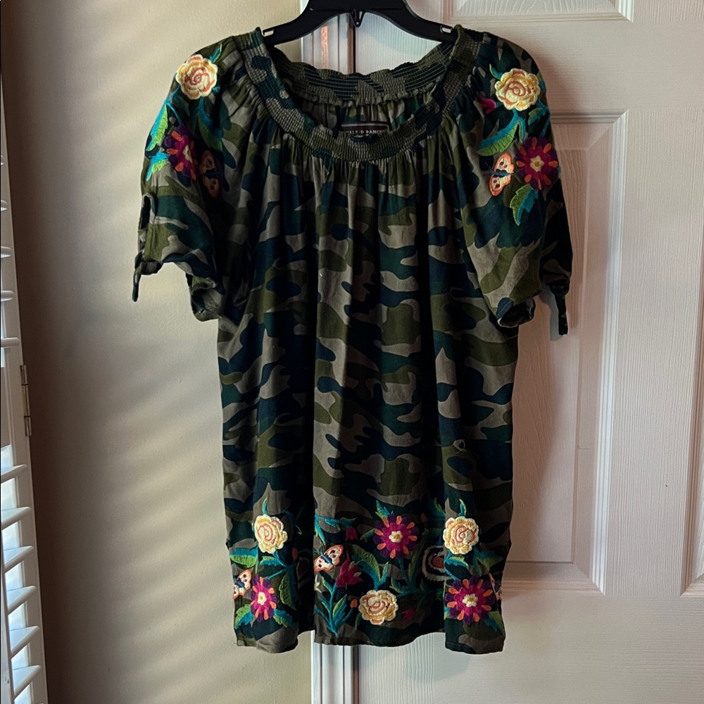 Double D Ranch Camouflage Top with Floral Embroidery